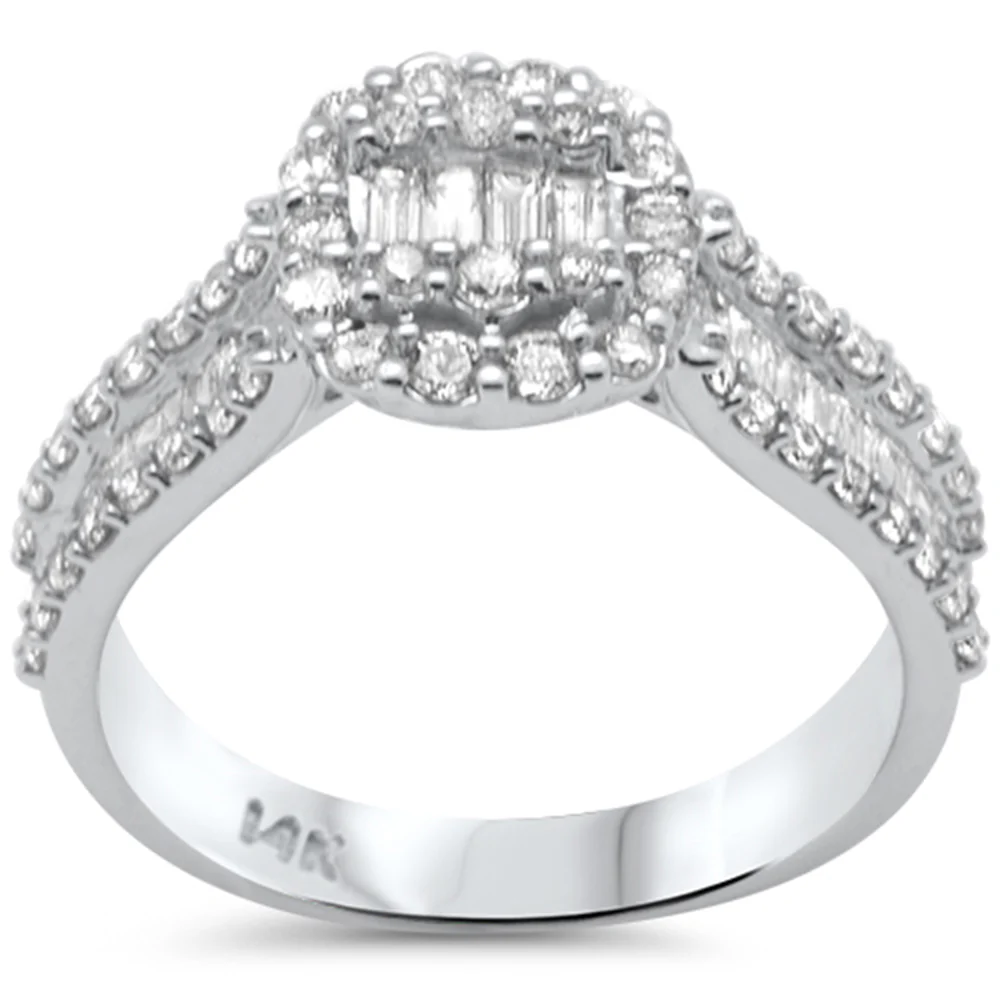 <span style="color:purple">SPECIAL!</span> 1.13ct G SI 14K White Gold Round & Baguette Diamond Engagement Ring Size 6.5