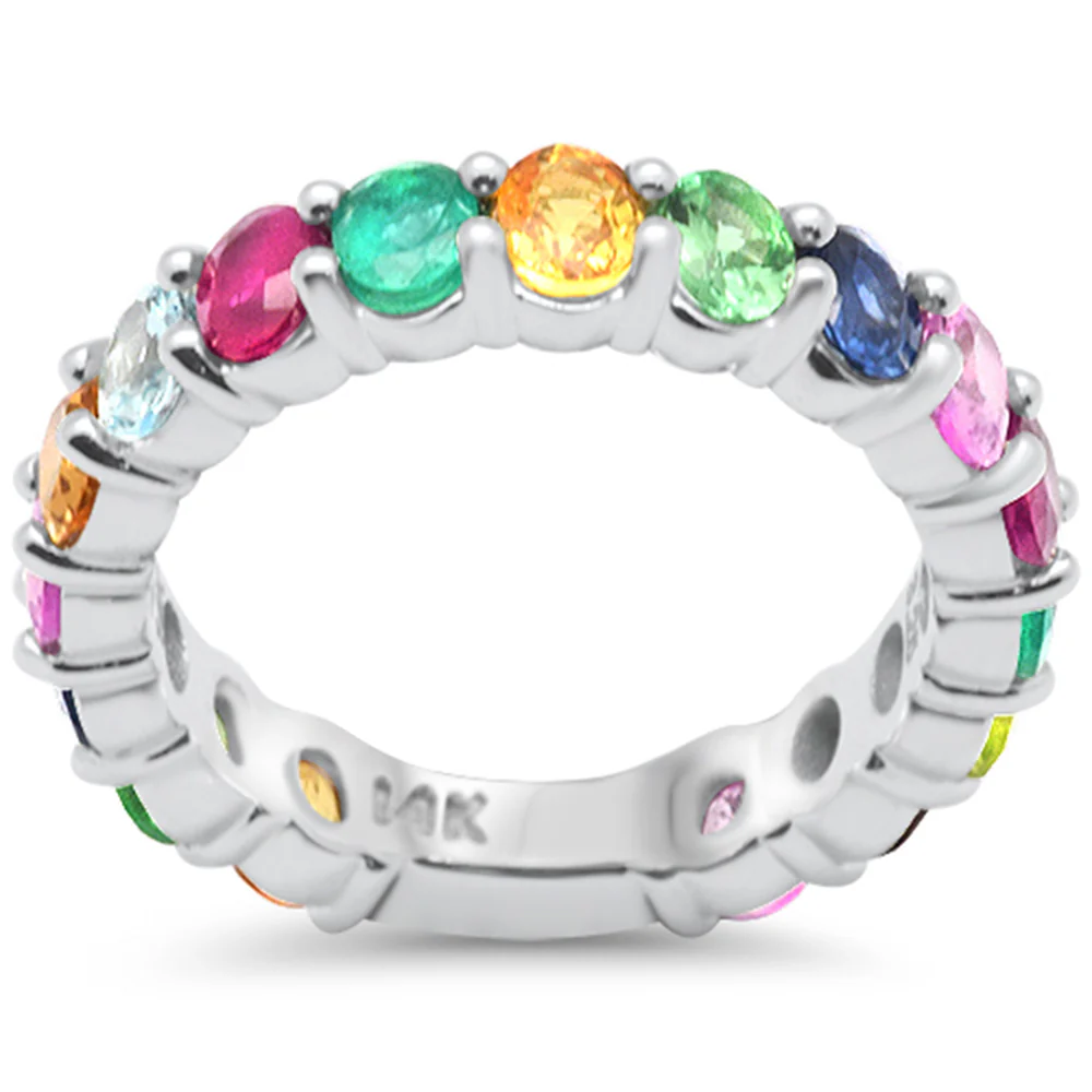 <span style="color:purple">SPECIAL!</span> 3.25ct G SI 14K White Gold Diamond Multi Color Ring Size 6.5