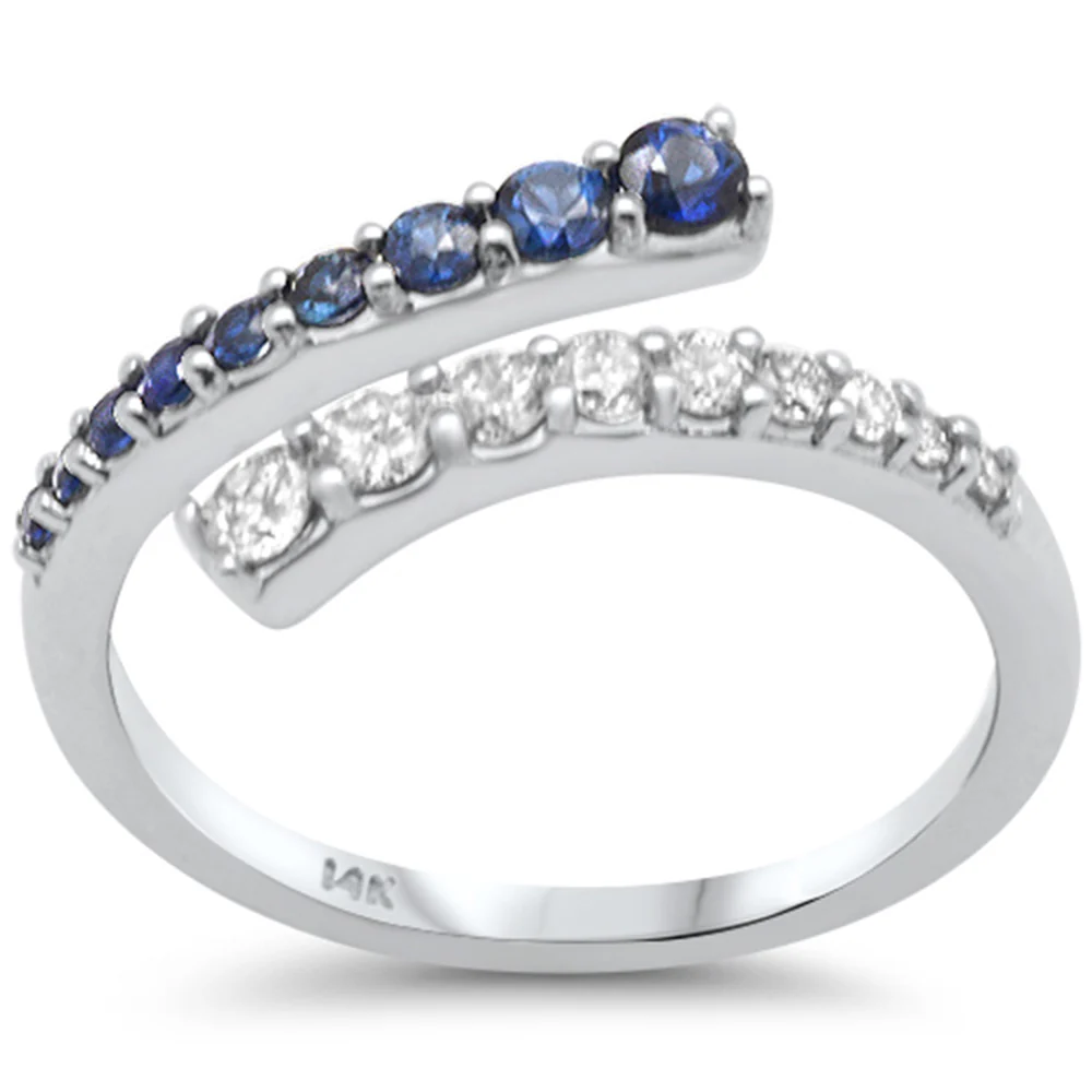 <span style="color:purple">SPECIAL!</span>.59ct G SI 14K White Gold Diamond Blue Sapphire Band Ring Size 6.5
