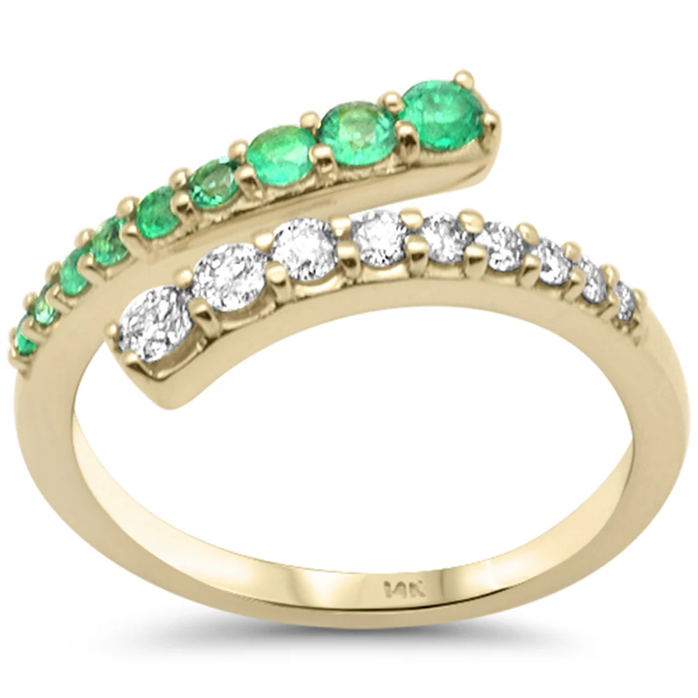 <span style="color:purple">SPECIAL!</span>.48ct G SI 14K Yellow Gold Diamond Emerald Band Ring Size 6.5