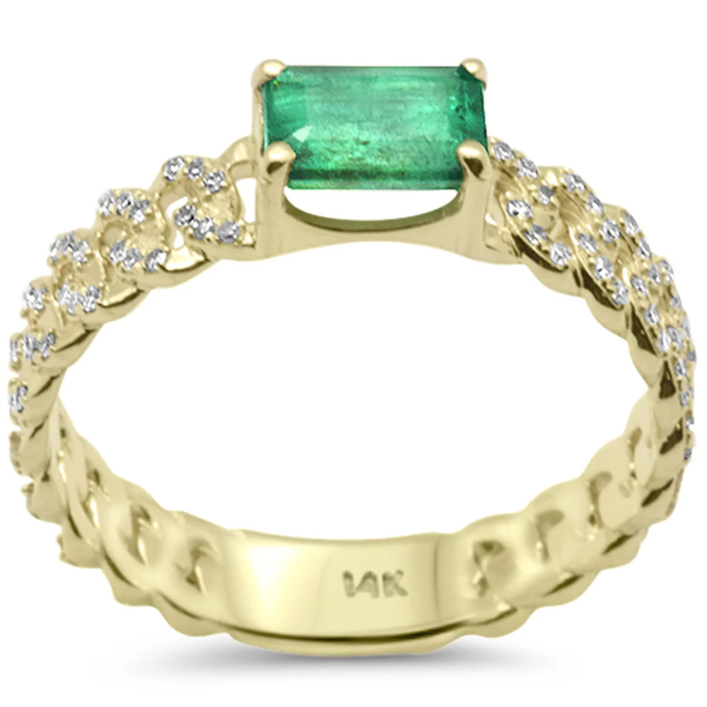 <span style="color:purple">SPECIAL!</span> .67ct G SI 14K Yellow Gold Diamond & Emerald Gemstone Cuban Link Ring Size 6.5