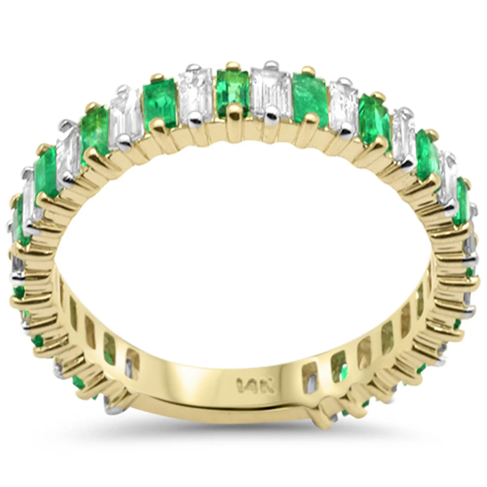 <span style="color:purple">SPECIAL!</span> 1.42ct G SI 14K Yellow Gold Baguette Diamond & Green Emerald Eternity Ring Size 6.5