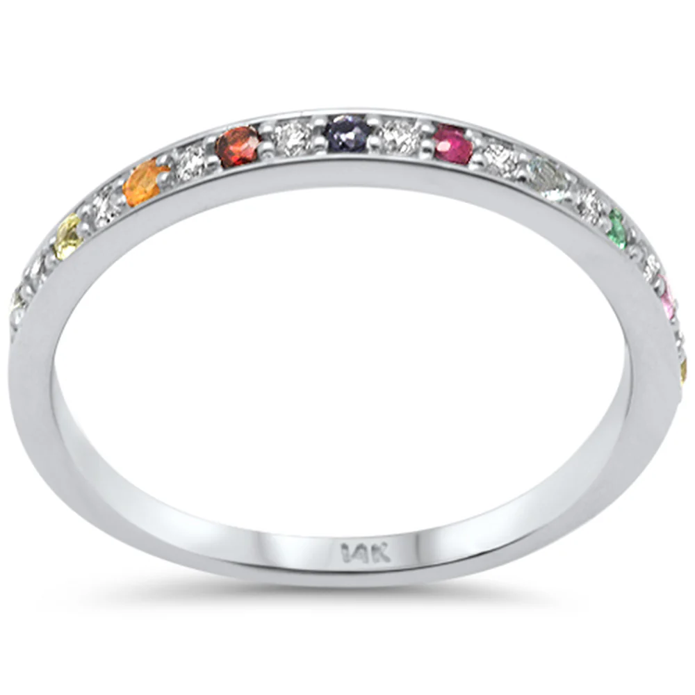 .22ct G SI 14K White Gold Diamond & Multi Color Band Ring Size 6.5