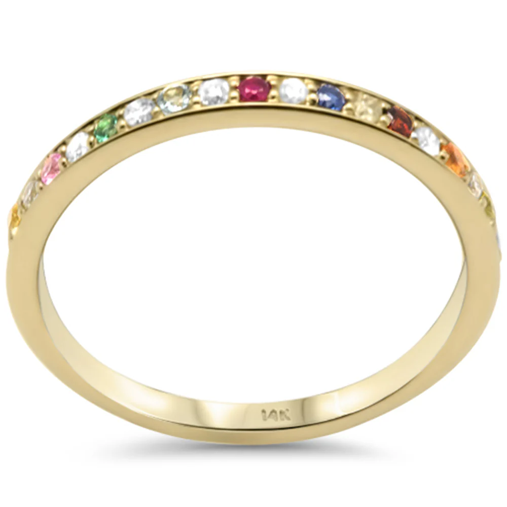 .28ct G SI 14K Yellow Gold Diamond & Multi Color Band Ring Size 6.5