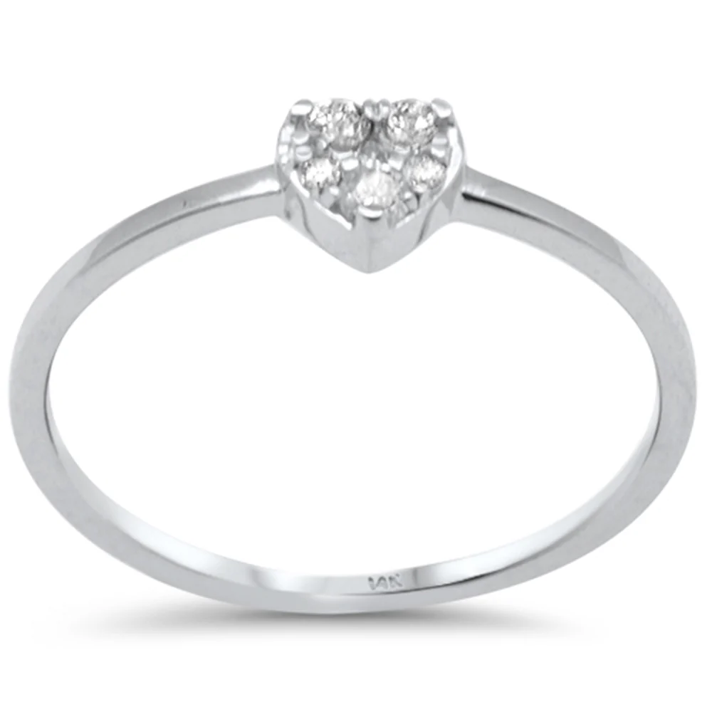 .12ct G SI 14K White Gold Round Diamond Heart Shaped Band Ring Size 6.5