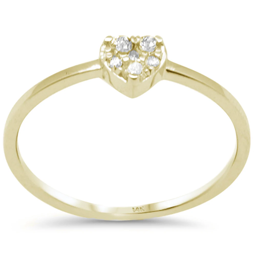 .13ct G SI 14K Yellow Gold Round Diamond Heart Shaped Band Ring Size 6.5