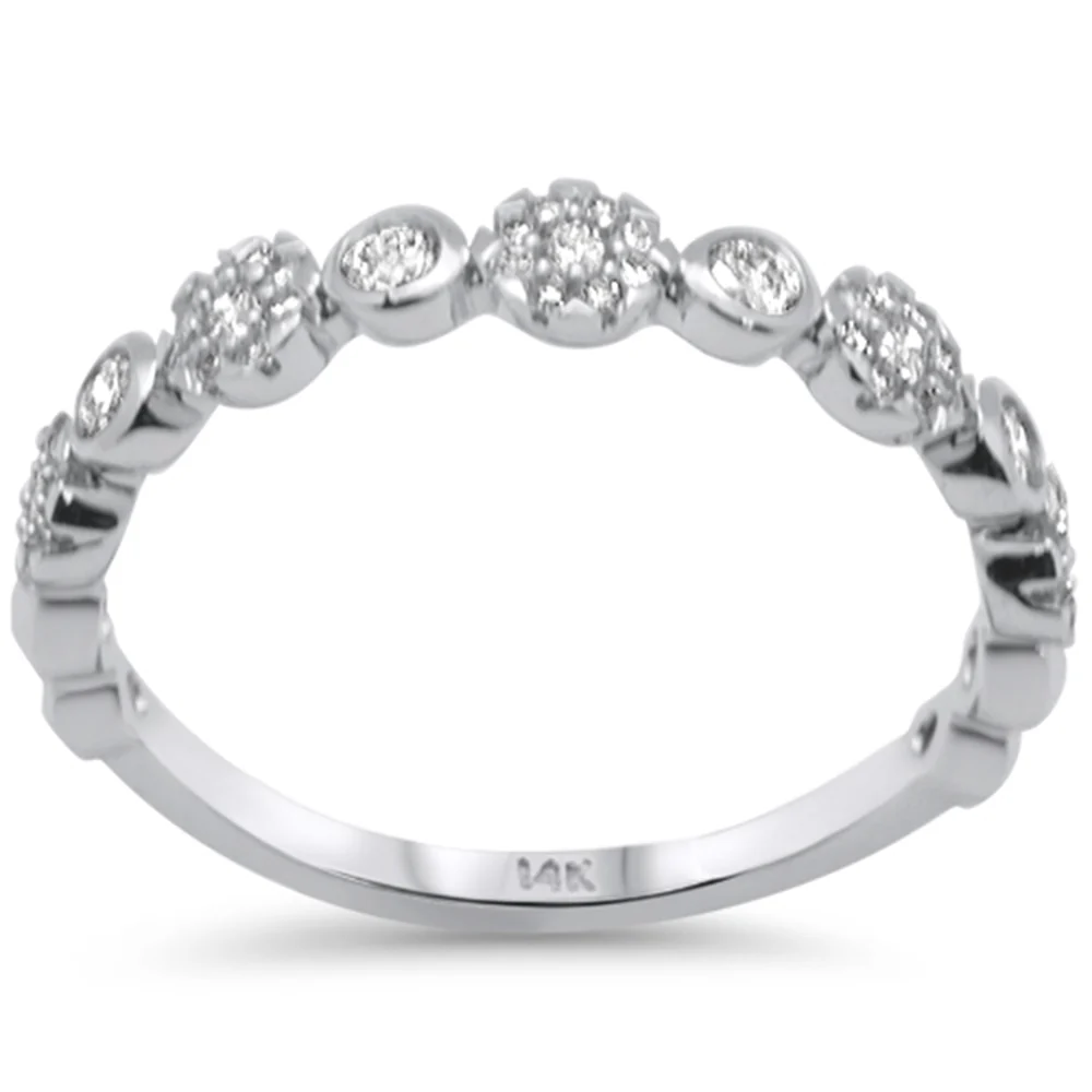 <span style="color:purple">SPECIAL!</span> .32ct G SI 14K White Gold Diamond Flower Band Ring Size 6.5