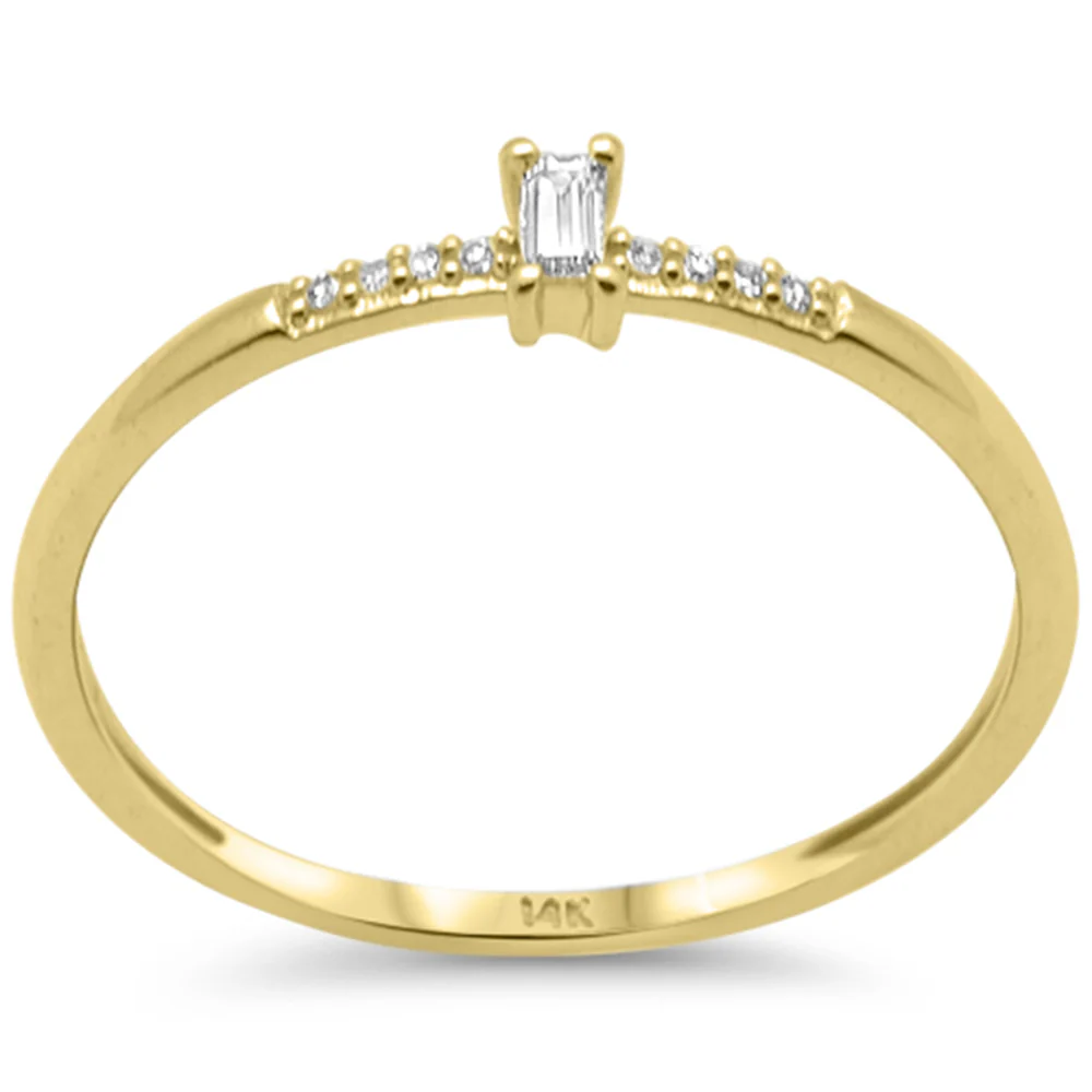 .08ct G SI 14K Yellow Gold Baguette Diamond Petite Solitaire Ring Size 6.5