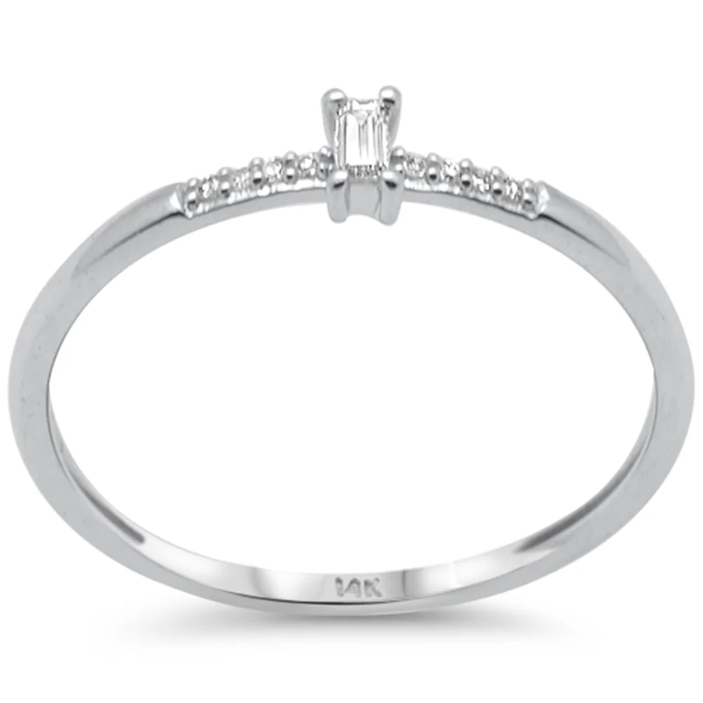 .08ct G SI 14K White Gold Baguette Diamond Petite Solitaire Ring Size 6.5