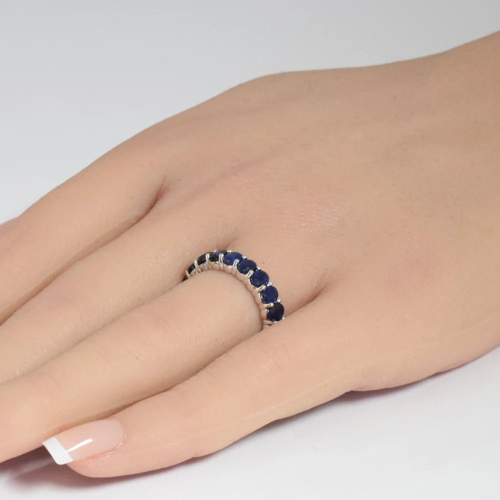 <span style="color:purple">SPECIAL!</span> 6.58ct G SI 14K White Gold Blue Sapphire Gemstone Band Ring Size 6.5 - Image 2