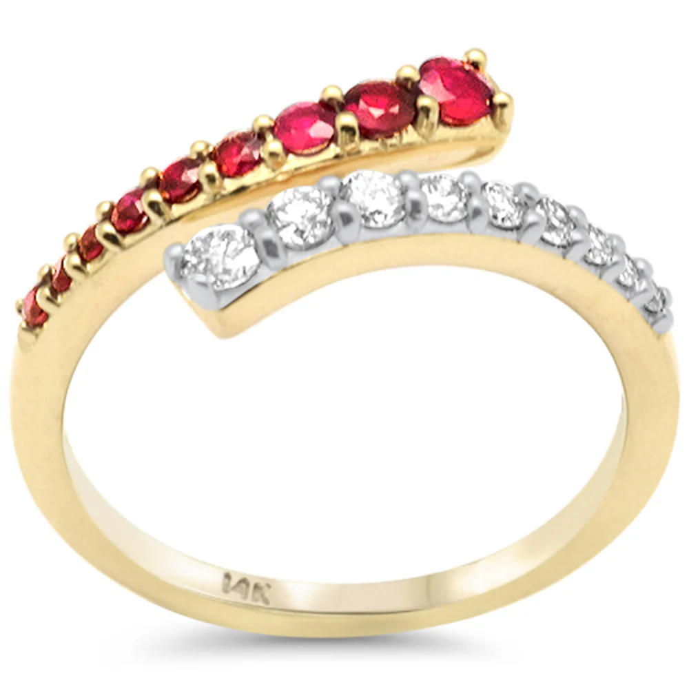 <span style="color:purple">SPECIAL!</span> .62ct G SI 14K Yellow Gold Diamond & Ruby Gemstones Wrap Around Band Ring Size 6.5