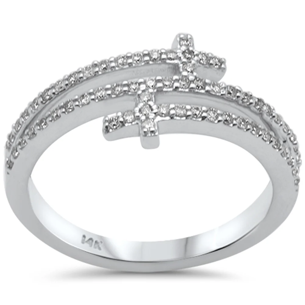 <span style="color:purple">SPECIAL!</span> .28ct G SI 14k White Gold Diamond Sideways Wrap Around Cross Band Ring Size 6.5