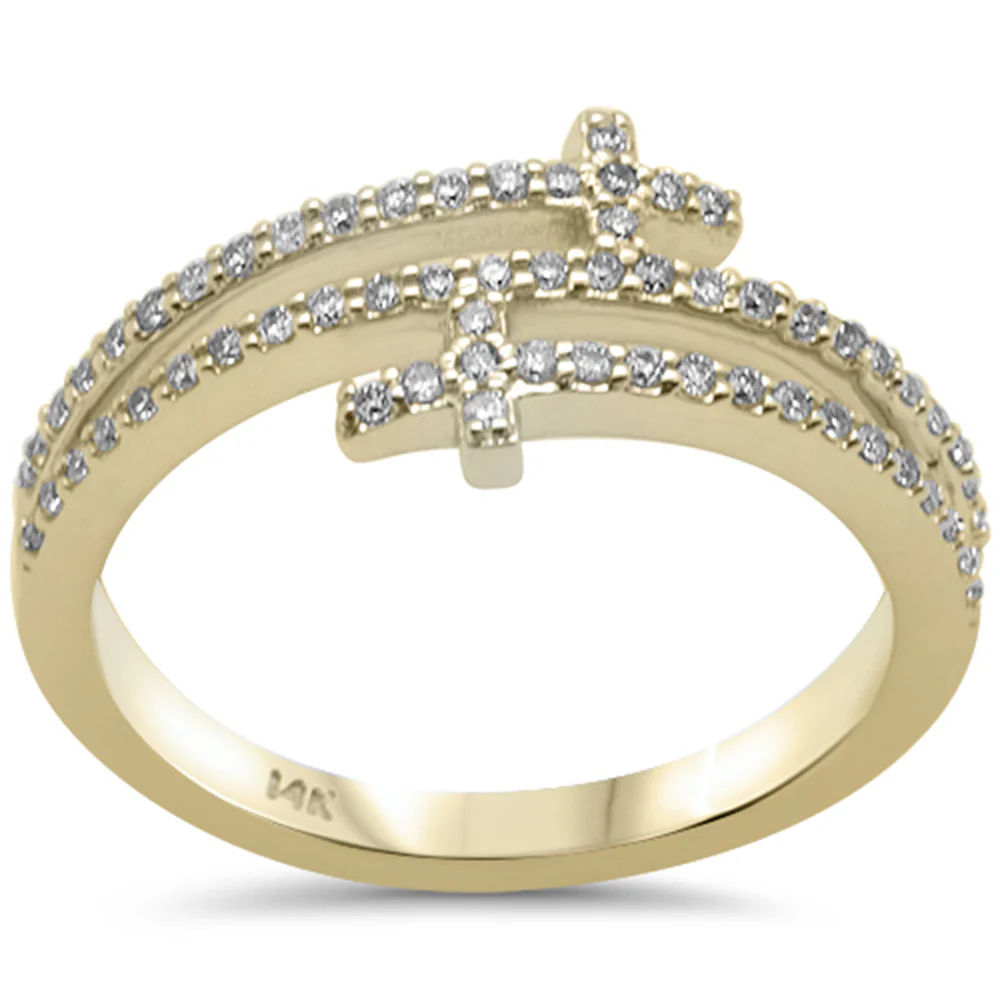 <span style="color:purple">SPECIAL!</span> .27ct G SI 14K Yellow Gold Diamond Sideways Wrap Around Cross Band Ring Size 6.5