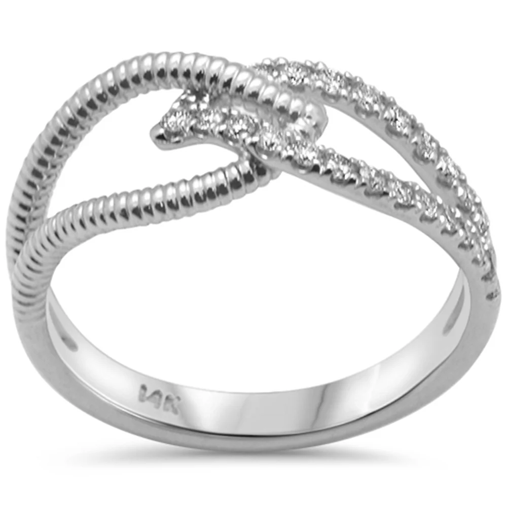 <span style="color:purple">SPECIAL!</span> .25ct G SI 14K White Gold Diamond Leaf Style Band Ring Size 6.5