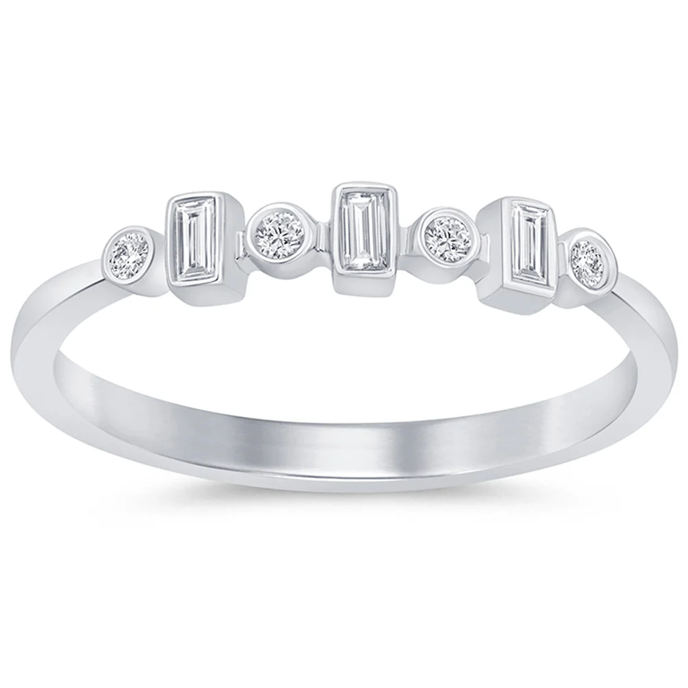 .12ct G SI 14K White Gold Round & Baguette Diamond Band Ring  Size 6.5