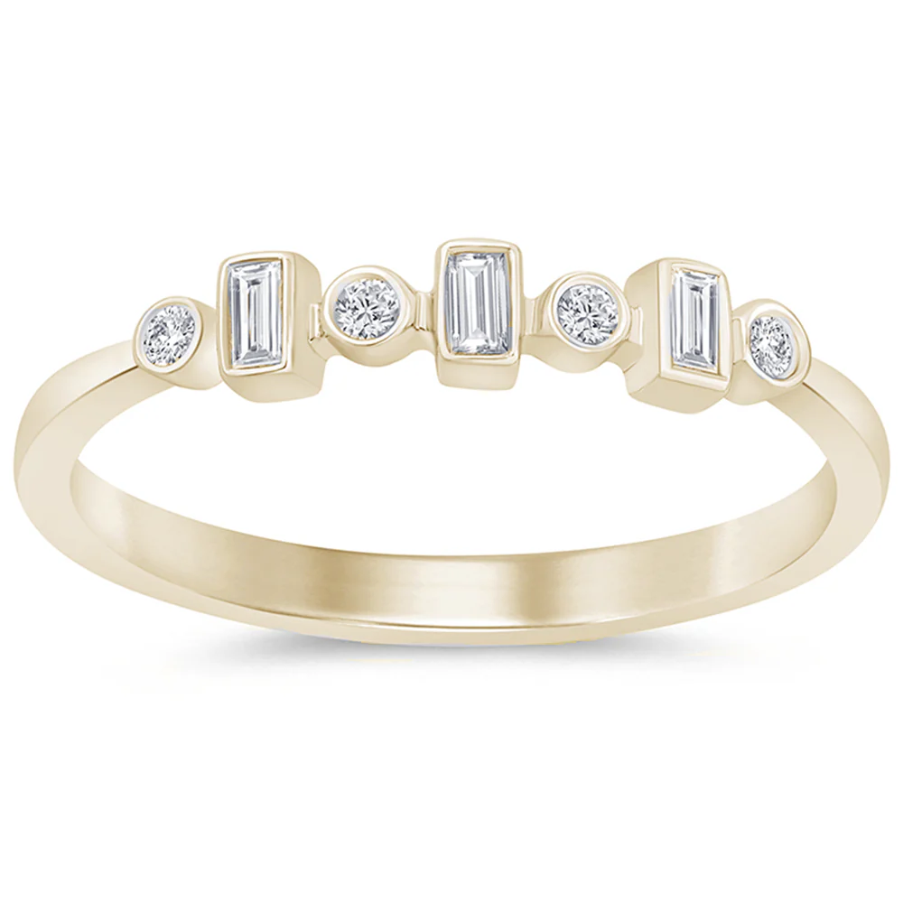 .12ct G SI 14K Yellow Gold Diamond Round & Baguette Band Ring Size 6.5