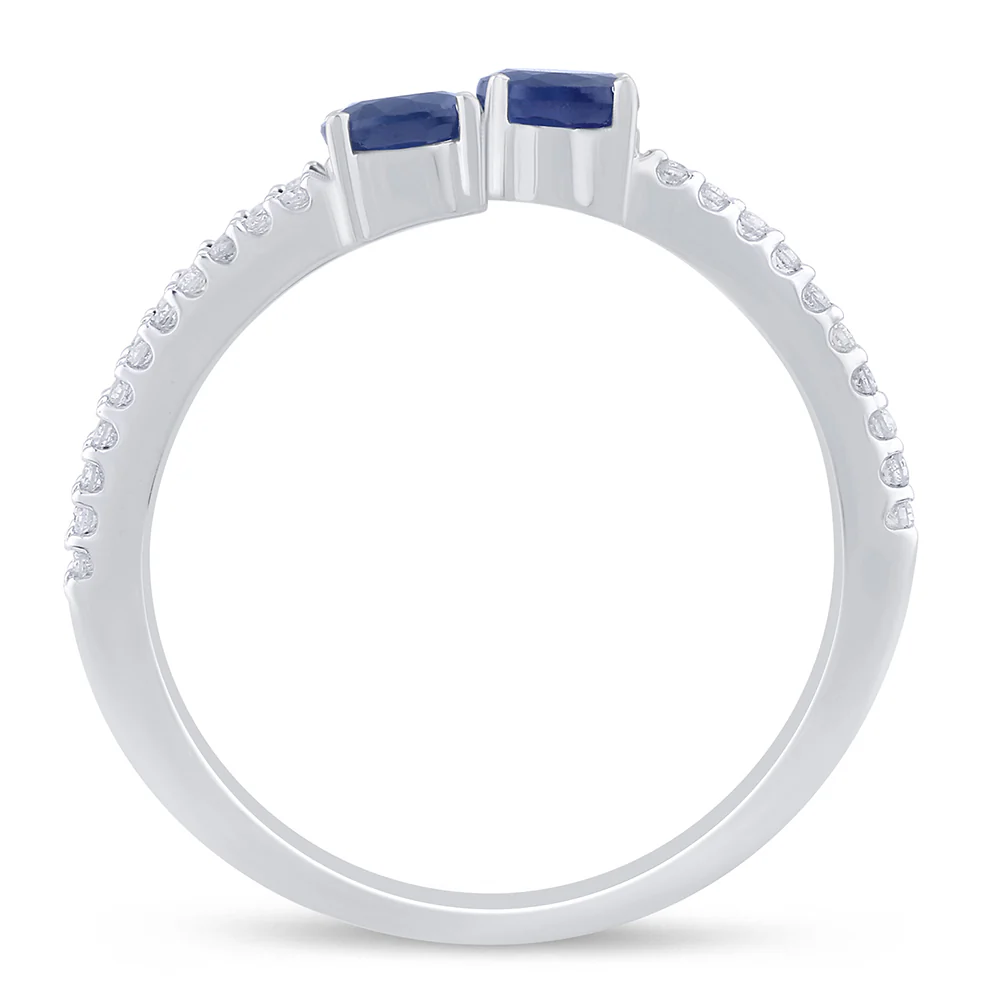 <span style="color:purple">SPECIAL!</span> .69ct G SI 14K White Gold Diamond & Blue Sapphire Gemstones Wrap Around Band Ring  Size 6.5