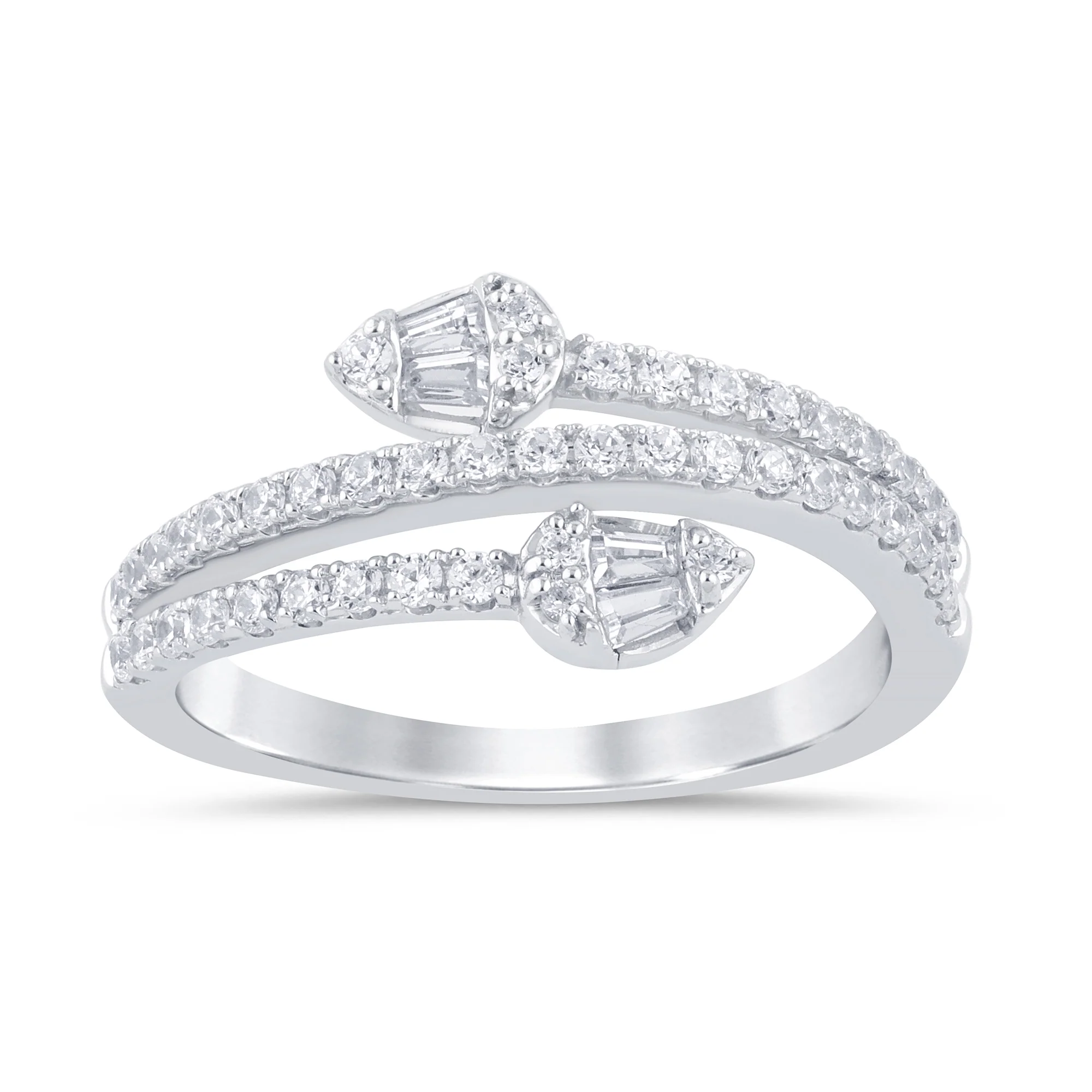 <span style="color:purple">SPECIAL!</span> .50ct G SI 14K White Gold Round & Baguette Diamond Wrap Around Band Ring  Size 6.5