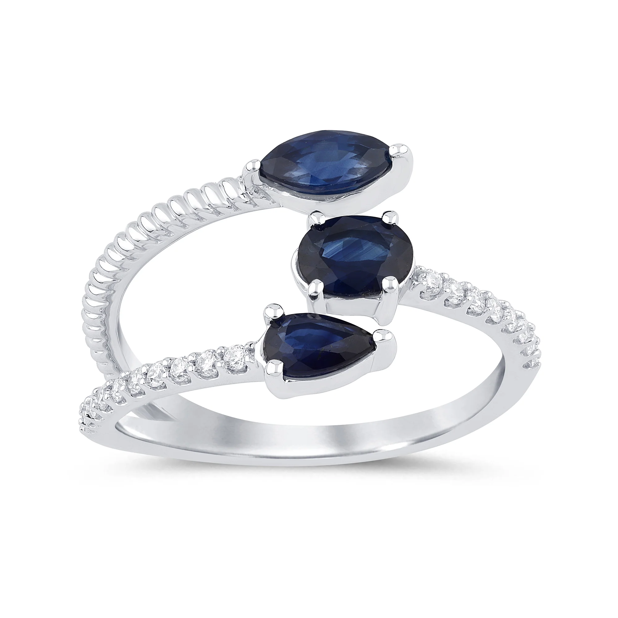 <span style="color:purple">SPECIAL!</span> 1.08ct G SI 14K White Gold Diamond & Blue Sapphire Gemstones Wrap Around Ring  Size 6.5