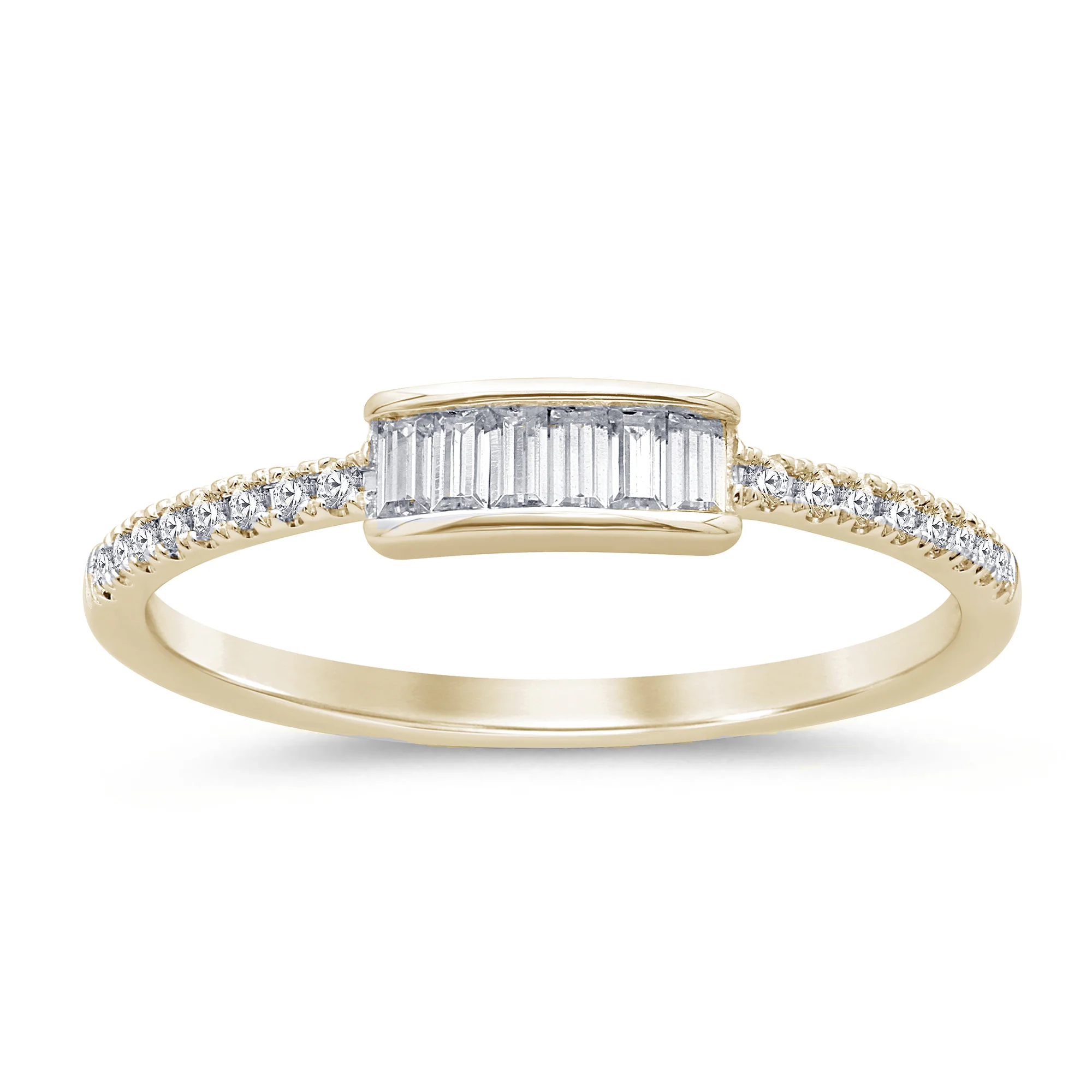 .21ct G SI 14K Yellow Gold Diamond Round & Baguette Thin Band Ring Size 6.5