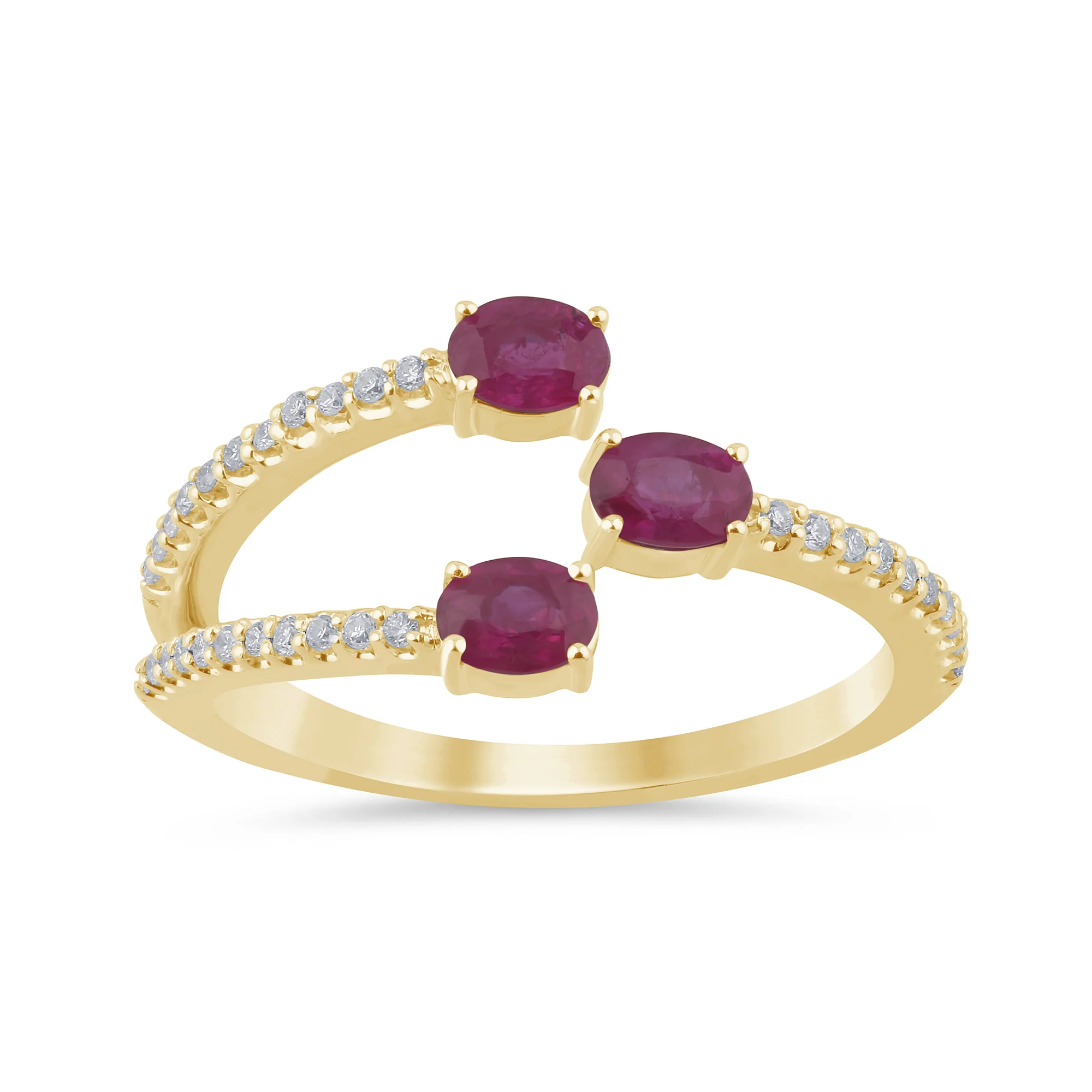 <span style="color:purple">SPECIAL!</span>.81ct G SI 14K Yellow Gold Diamond & Ruby Gemstones Wrap Around Band Ring  Size 6.5
