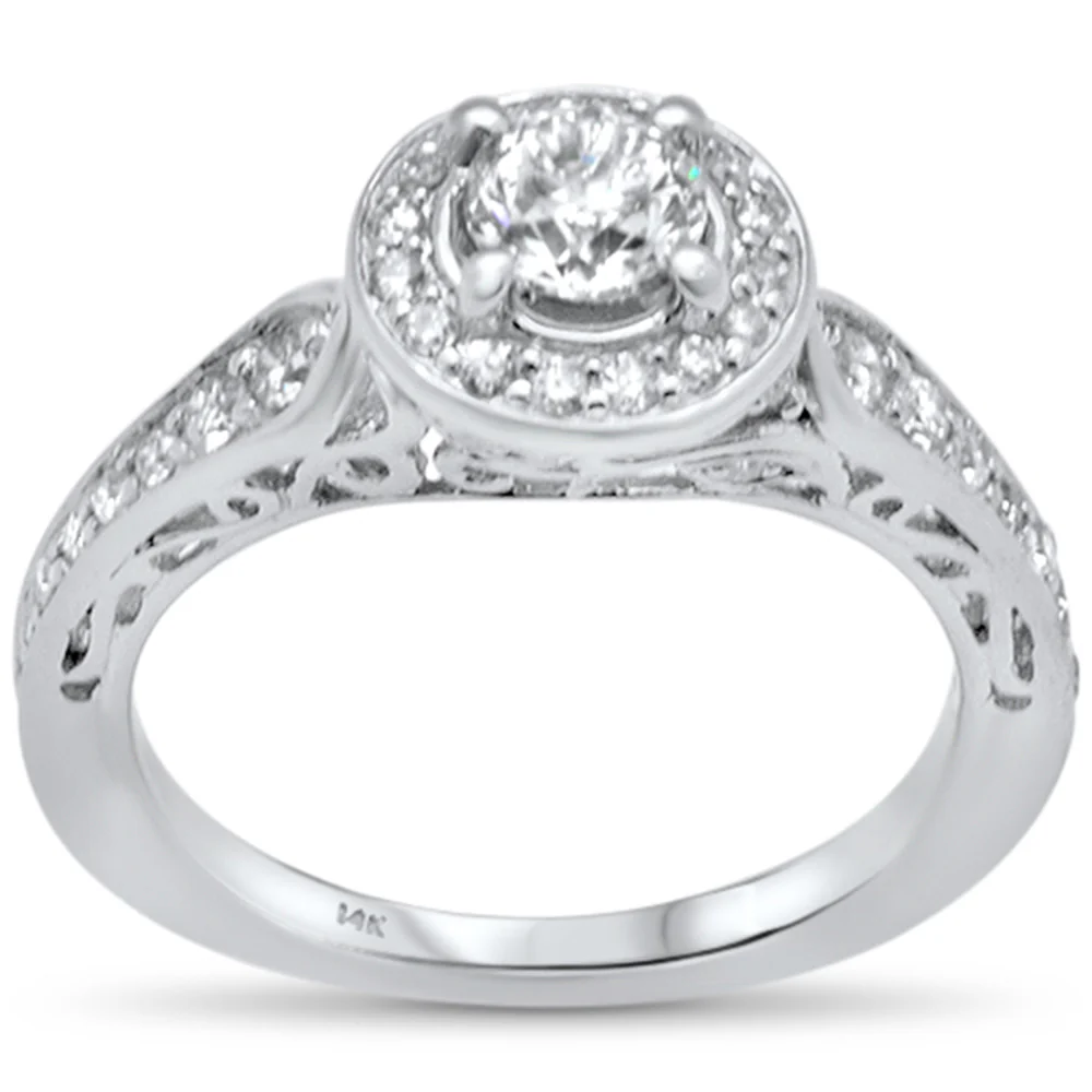 <span style="color:purple">SPECIAL!</span> .94ct G SI 14K White Gold Diamond Halo Style Engagement Ring Size 6.5