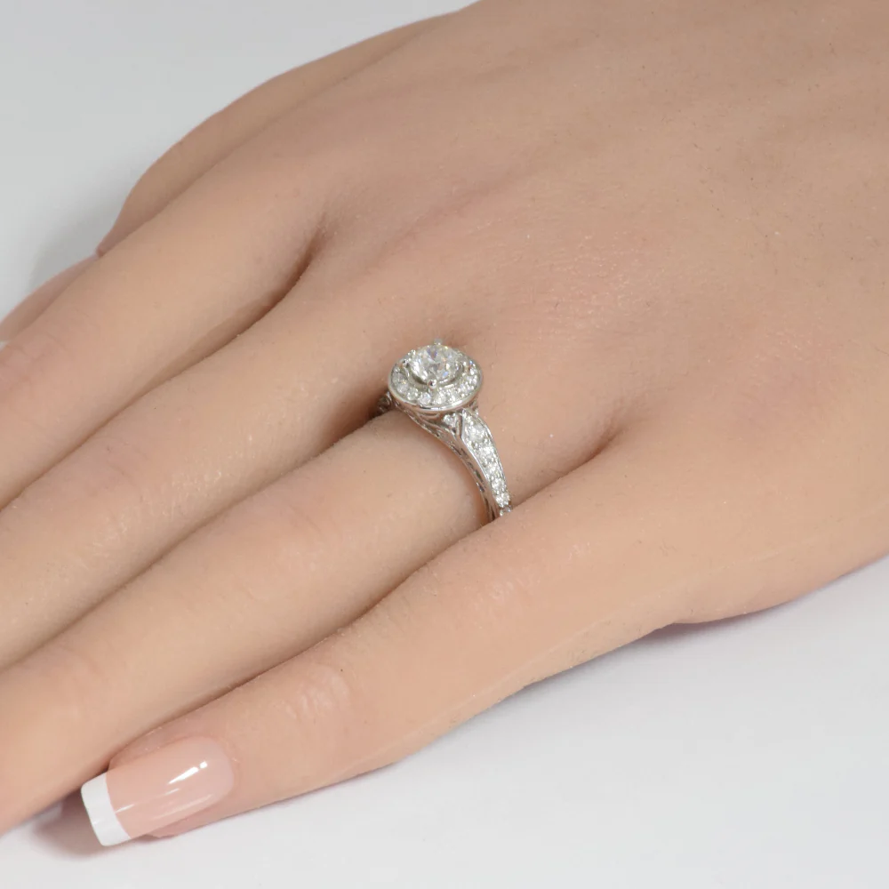 <span style="color:purple">SPECIAL!</span> .94ct G SI 14K White Gold Diamond Halo Style Engagement Ring Size 6.5 - Image 2