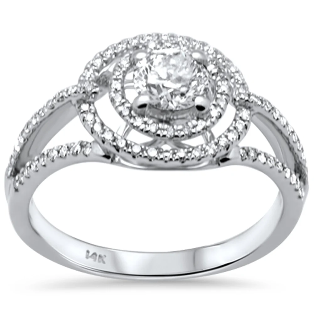 <span style="color:purple">SPECIAL!</span> .83ct G SI 14K White Gold Diamond Double Halo Engagement Ring Size 6.5
