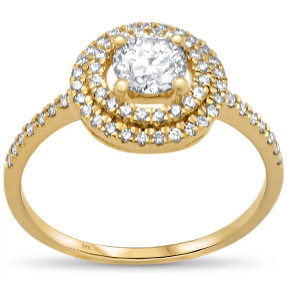 <span style="color:purple">SPECIAL!</span> .77ct G SI 14K Yellow Gold Diamond Double Halo Engagement Ring Size 6.5