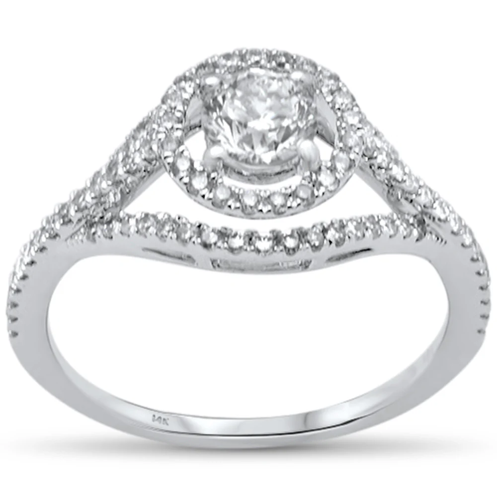 <span style="color:purple">SPECIAL!</span> .98ct G SI 14K White Gold Diamond Halo Style Engagement Ring Size 6.5