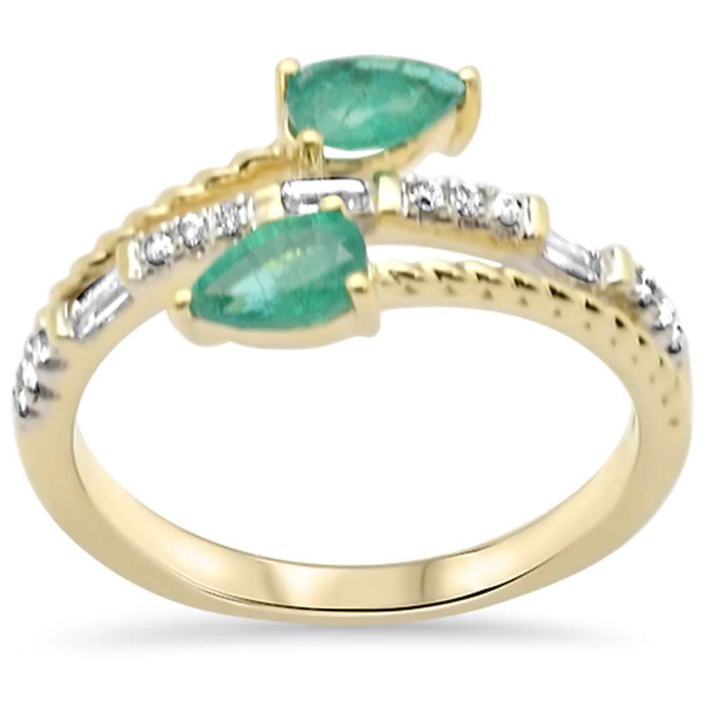 <span style="color:purple">SPECIAL!</span>.76ct G SI 14K Yellow Gold Diamond & Emerald Gemstones Wrap Around Band Ring Size 6.5