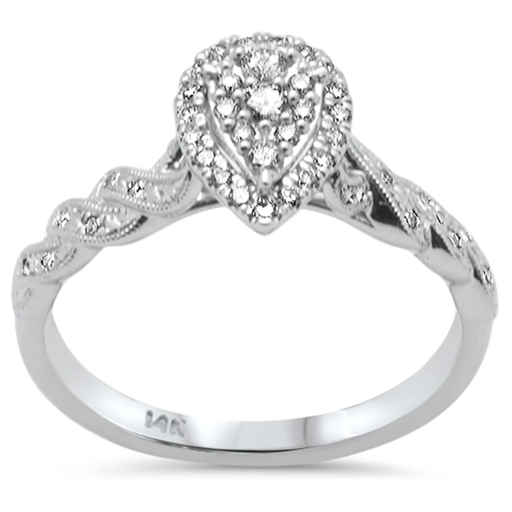 <span style="color:purple">SPECIAL!</span>.26ct G SI 14K White Gold Diamond Pear Shape Engagement Ring Size 6.5