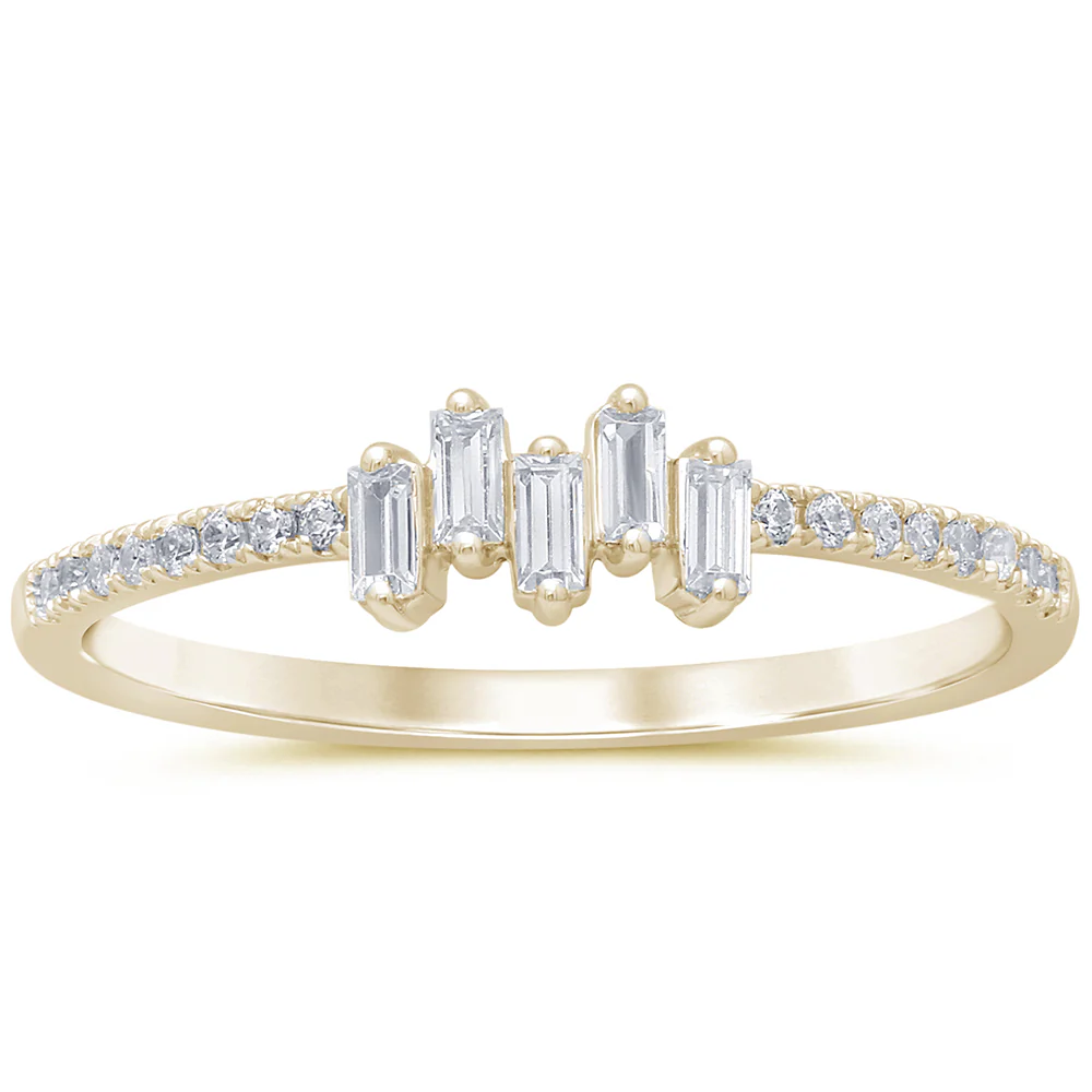 .21ct G SI 14K Yellow Gold Round & Baguette Diamond Band Ring Size 6.5