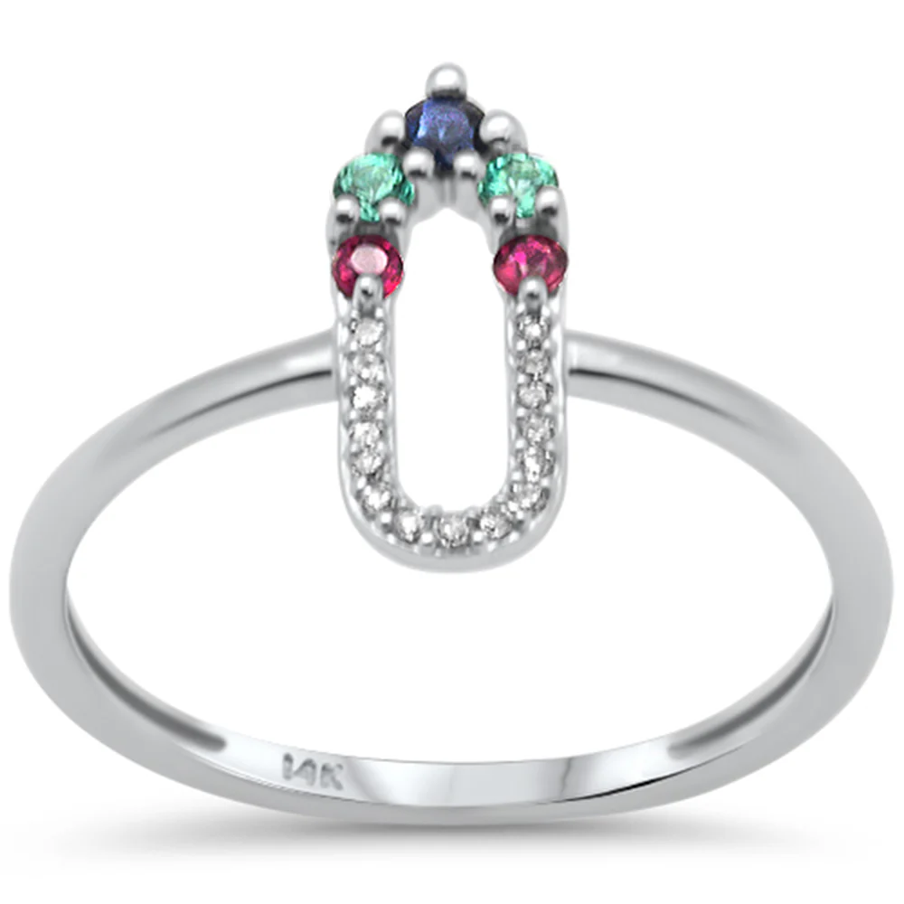 .19ct G SI 14K White Gold Diamond & Multi Color Gemstones Band Ring Size 6.5