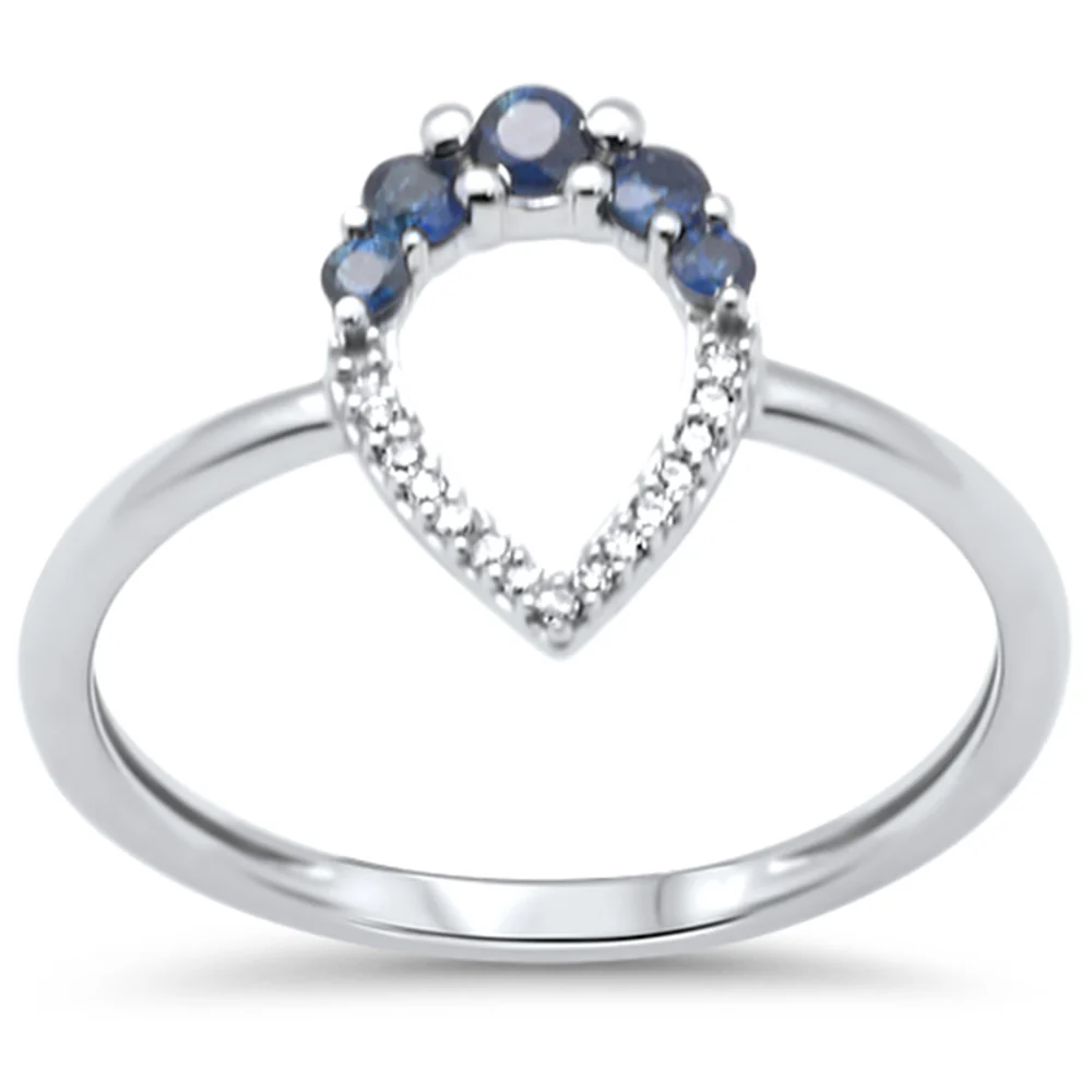 .26ct G SI 14K White Gold Diamond & Blue Sapphire Gemstones Wrap Around Band Ring Size 6.5