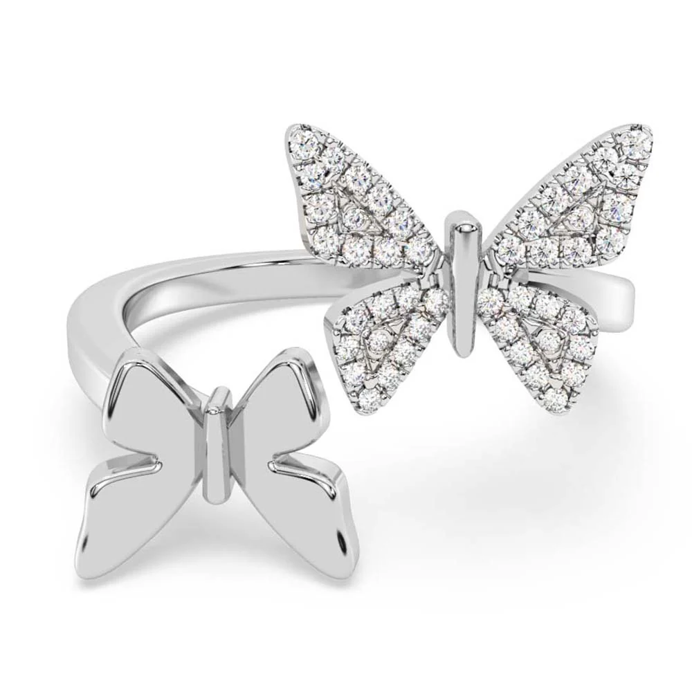 <span style="color:purple">SPECIAL!</span> .13ct G SI 14K White Gold Diamond Butterfly Ring Band Size 6.5