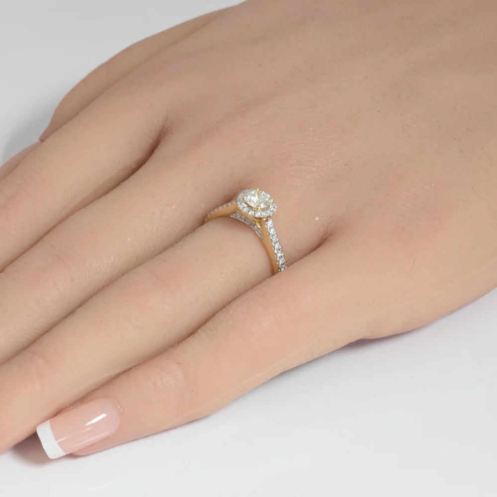 <span style="color:purple">SPECIAL!</span>.71ct G SI 14K Yellow Gold Round Diamond Halo Solitaire Engagement Ring Size 6.5 - Image 2