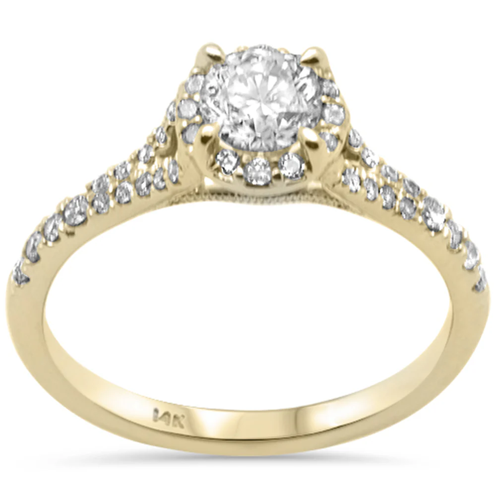 <span style="color:purple">SPECIAL!</span> .77ct G SI 14K Yellow Gold Diamond Halo Solitaire Engagement Ring Size 6.5