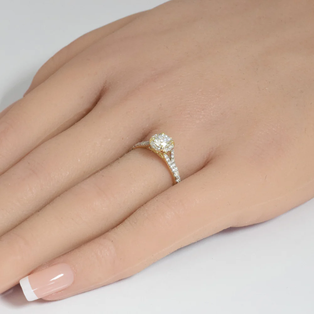 <span style="color:purple">SPECIAL!</span> .77ct G SI 14K Yellow Gold Diamond Halo Solitaire Engagement Ring Size 6.5 - Image 2