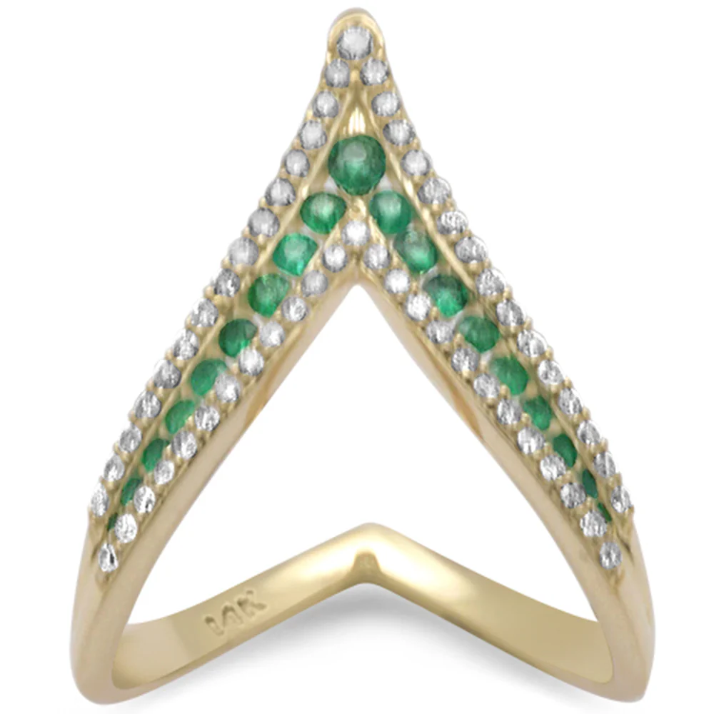 <span style="color:purple">SPECIAL!</span> .69ct G SI 14K Yellow Gold Diamond & Emerald Gemstones Band Ring Size 6.5
