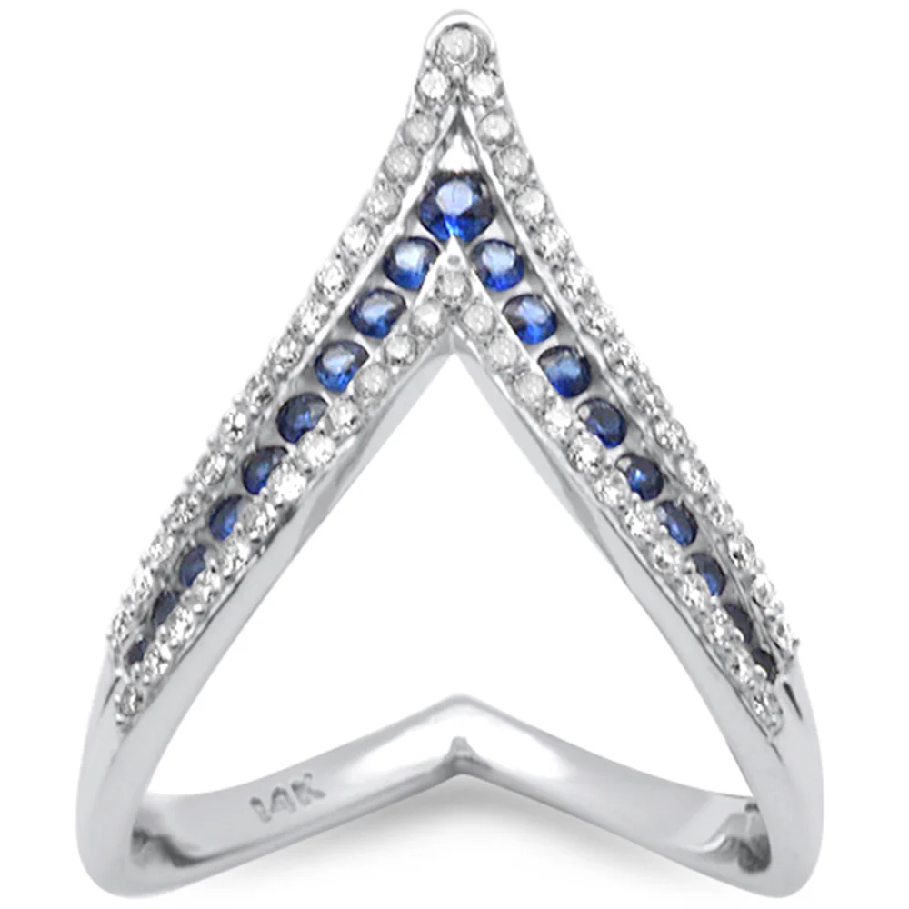 <span style="color:purple">SPECIAL!</span> .75ct G SI 14K White Gold Diamond & Blue Sapphire Gemstones Band Ring Size 6.5