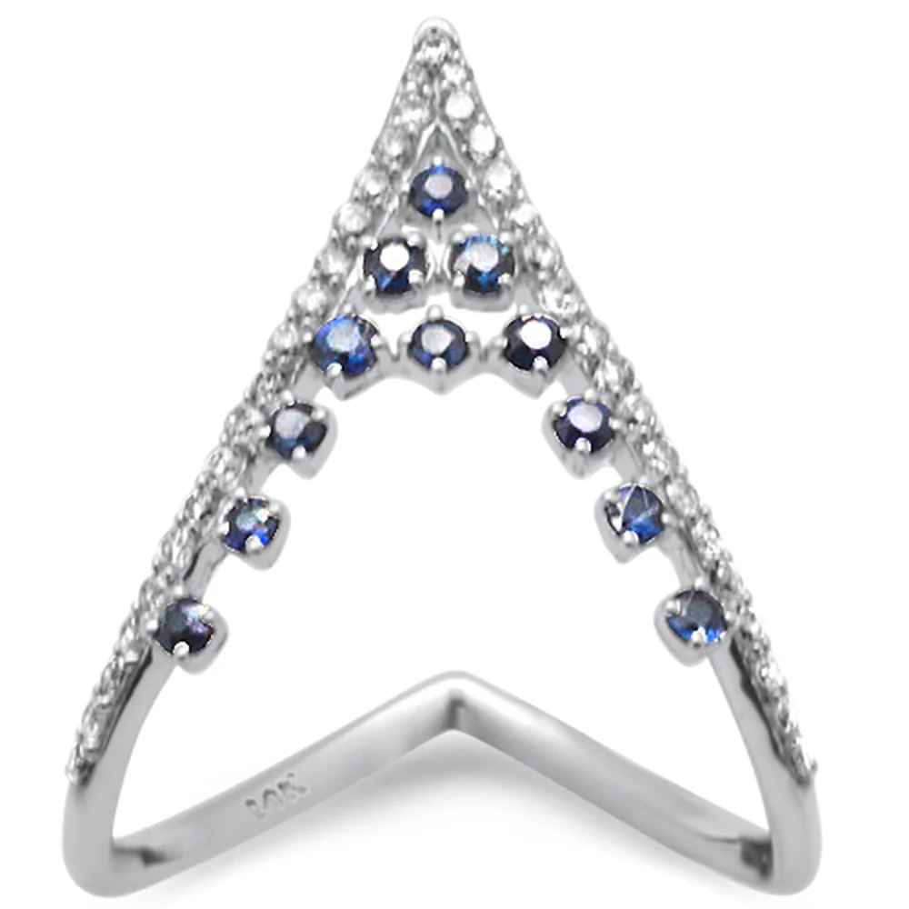 <span style="color:purple">SPECIAL!</span> .54ct G SI 14K White Gold Diamond & Blue Sapphire Gemstones Band Ring Size 6.5