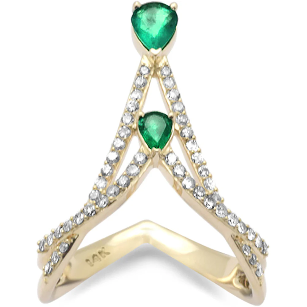 <span style="color:purple">SPECIAL!</span> .71ct G SI 14K Yellow Gold Diamond & Emerald Gemstones Band Ring Size 6.5