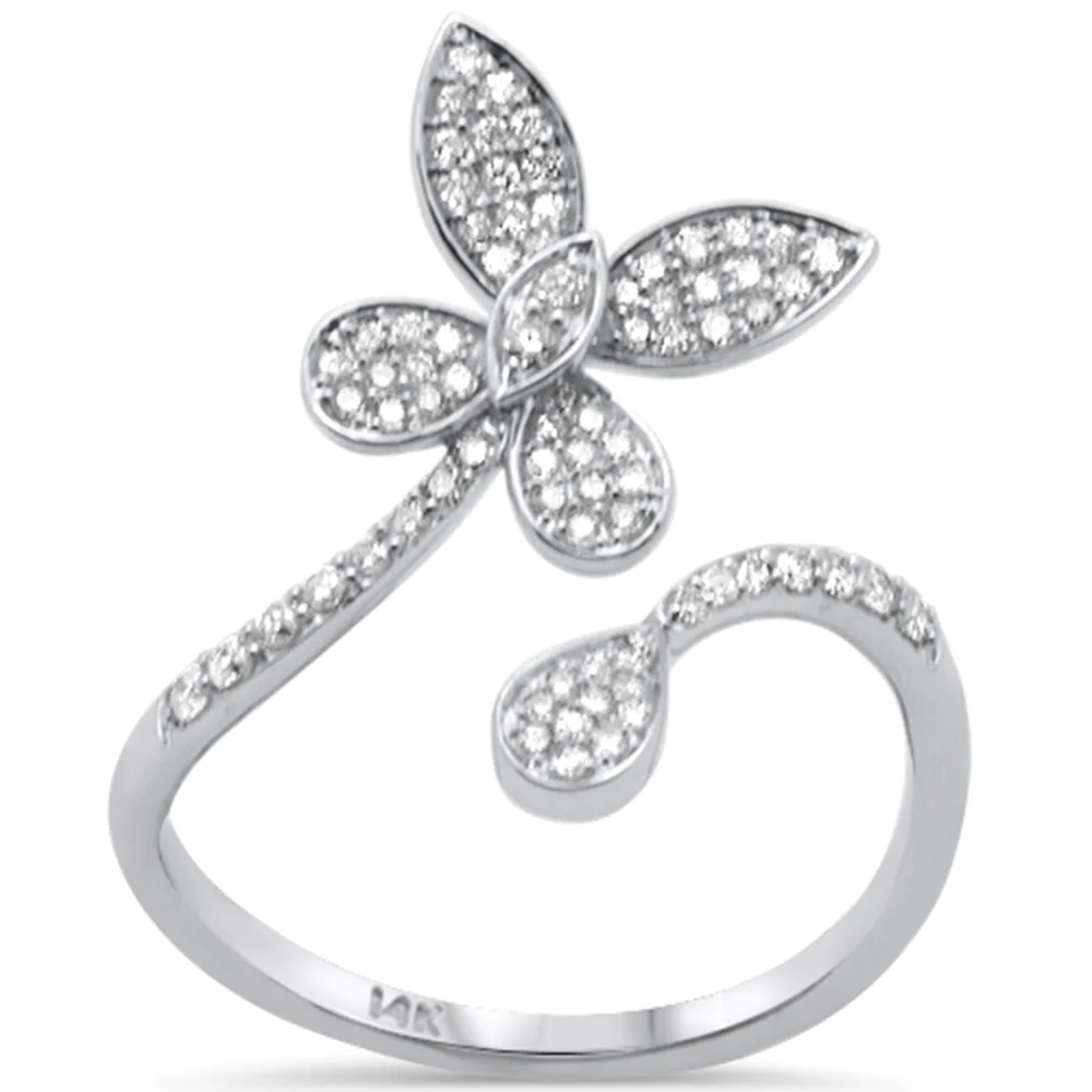 <span style="color:purple">SPECIAL!</span>.35ct G SI 14K White Gold Diamond Flower Wrap Around Band Ring Size 6.5