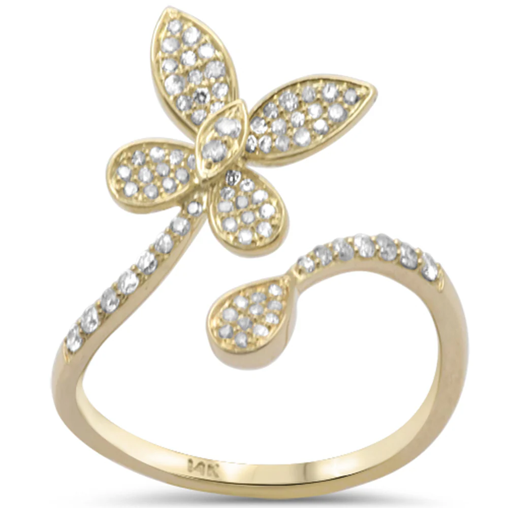 <span style="color:purple">SPECIAL!</span> .33ct G SI 14K Yellow Gold Diamond Flower Wrap Around Band Ring Size 6.5
