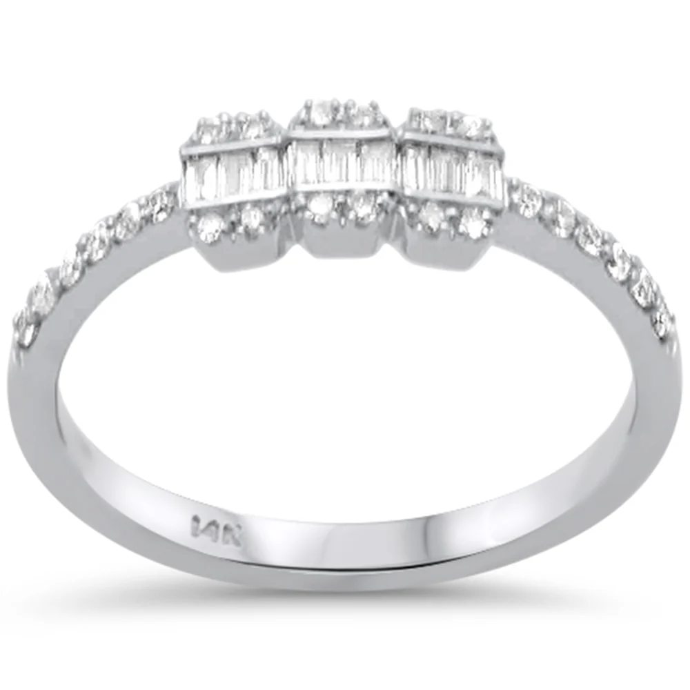 <span style="color:purple">SPECIAL!</span> .27ct G SI 14K White Gold Diamond Round & Baguettte Band Ring Size 6.5