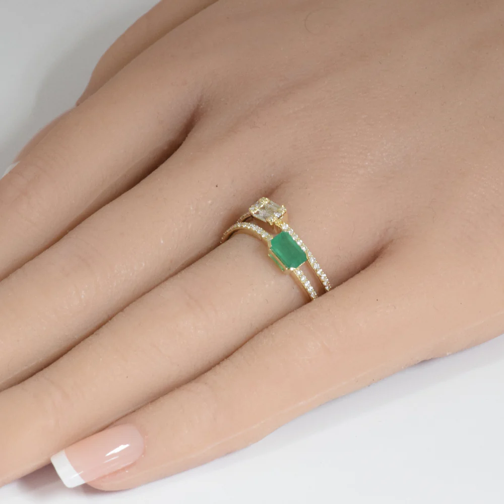 <span style="color:purple">SPECIAL!</span> .92ct G SI 14K Yellow Gold Diamond & Emerald Gemstones Engagement Ring Size 6.5 - Image 2