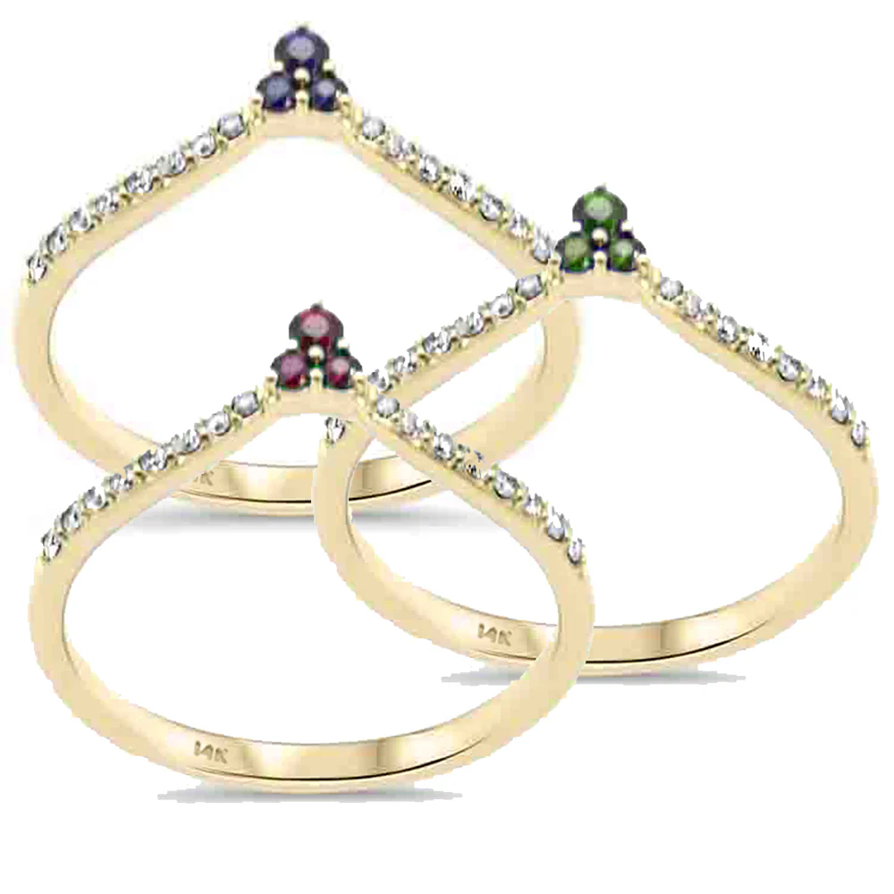 <span style="color:purple">SPECIAL!</span> .56ct G SI 14K Yellow Gold 3pcs Diamond & Gemstones Band Ring Size 6.5
