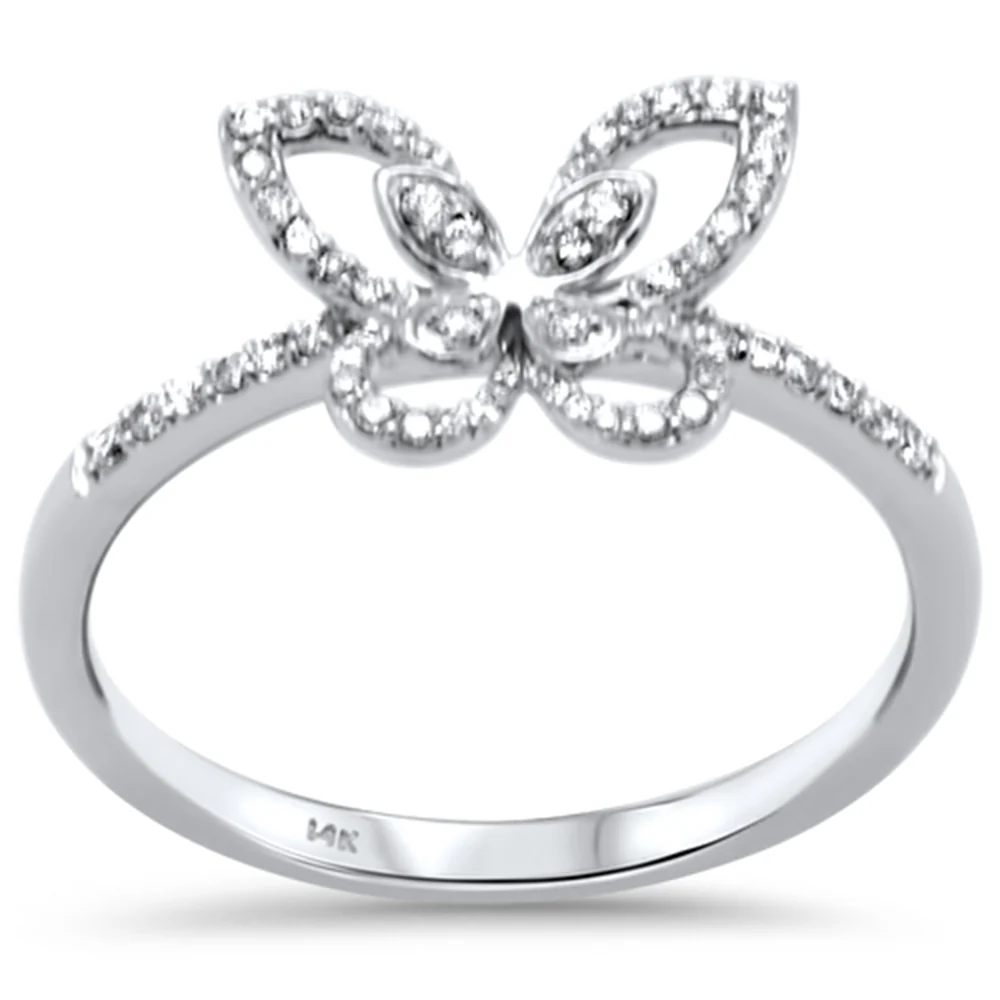 <span style="color:purple">SPECIAL!</span>.20ct G SI 14K White Gold Diamond Butterfly Ring Band Size 6.5
