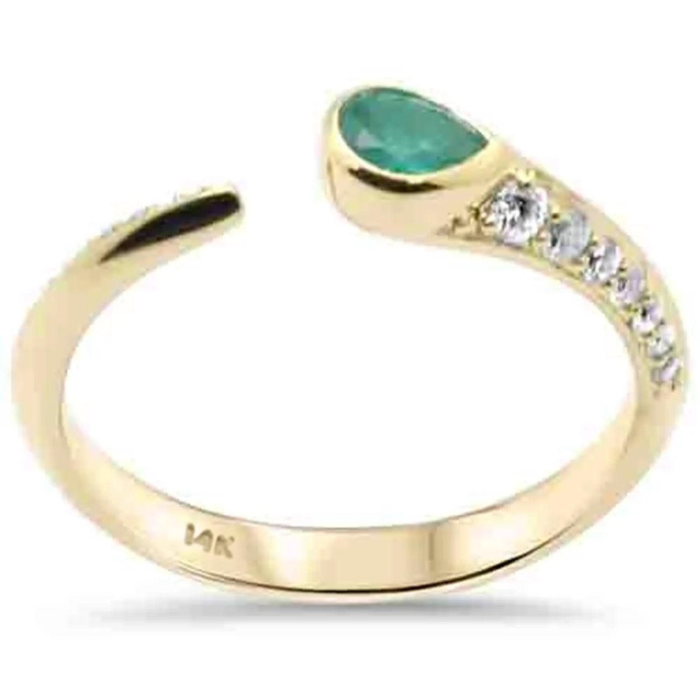 <span style="color:purple">SPECIAL!</span> .37ct G SI 14K Yellow Gold Diamond & Emerald Gemstones Open Band Ring Size 6.5